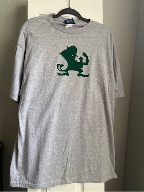 Vintage Notre Dame Fighting Irish Grey Tee with Green Mascot Graphic